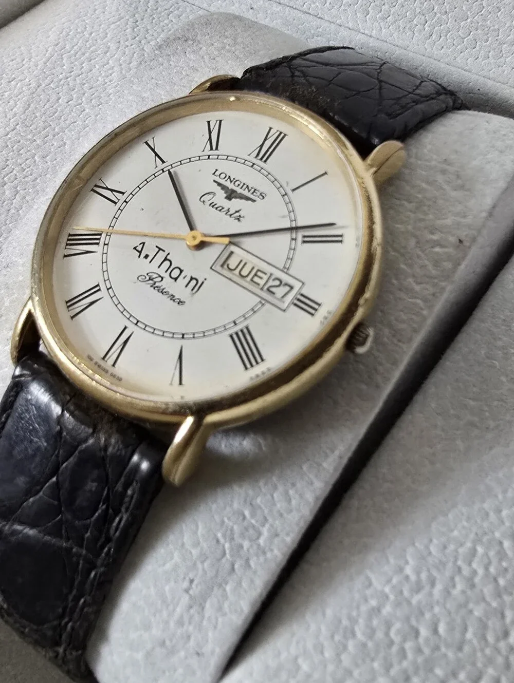 Longines Men’s Watch - White Dial, Gold Case, Black Strap